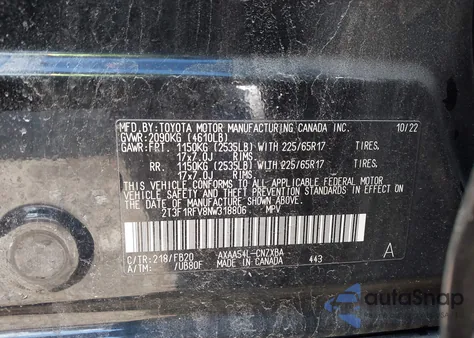 2022 Toyota Rav4 Le из США, поврежденный, VIN 2T3F1RFV8NW318806